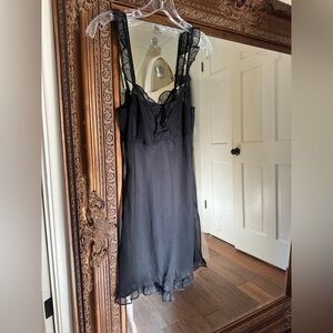Elegant Black Lace Trim Nightgown